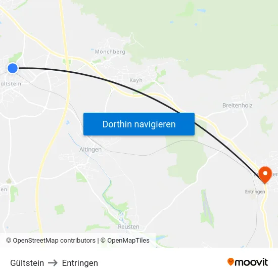 Gültstein to Entringen map