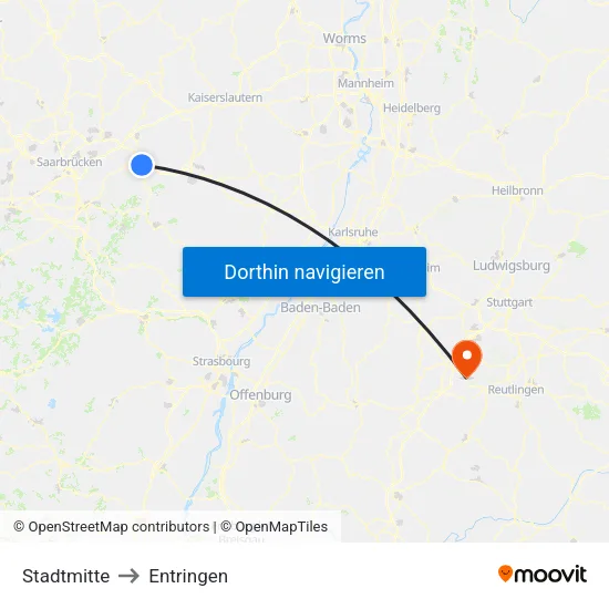 Stadtmitte to Entringen map