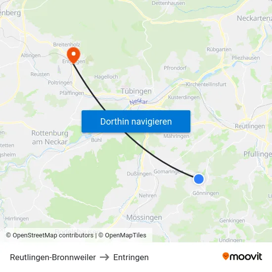 Reutlingen-Bronnweiler to Entringen map