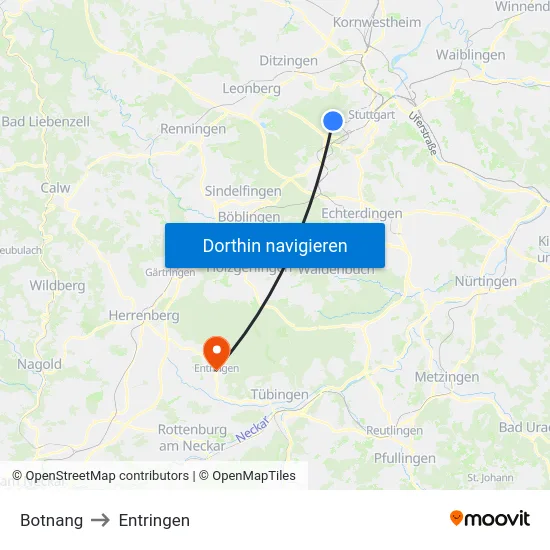 Botnang to Entringen map