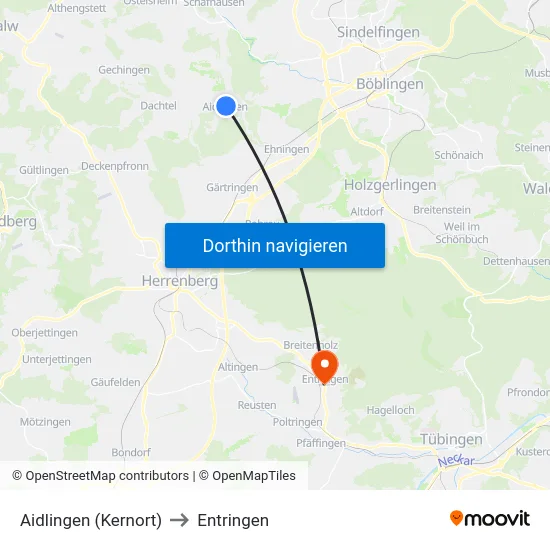 Aidlingen (Kernort) to Entringen map
