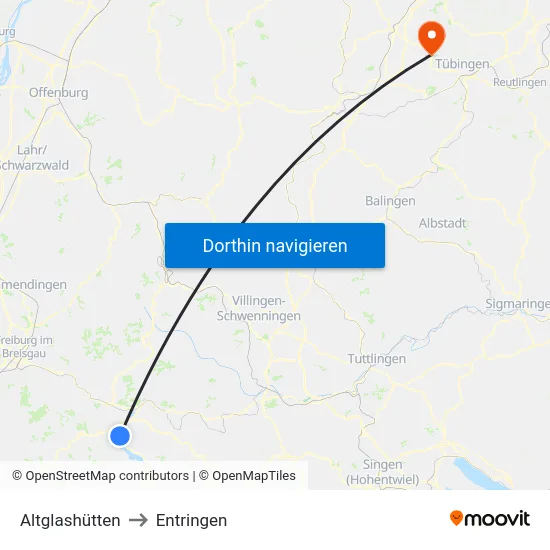 Altglashütten to Entringen map
