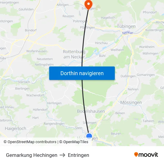 Gemarkung Hechingen to Entringen map