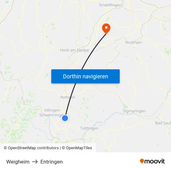 Weigheim to Entringen map
