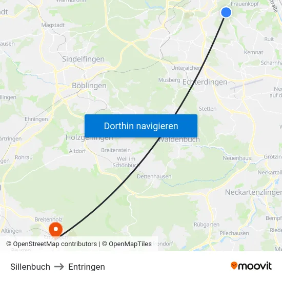 Sillenbuch to Entringen map