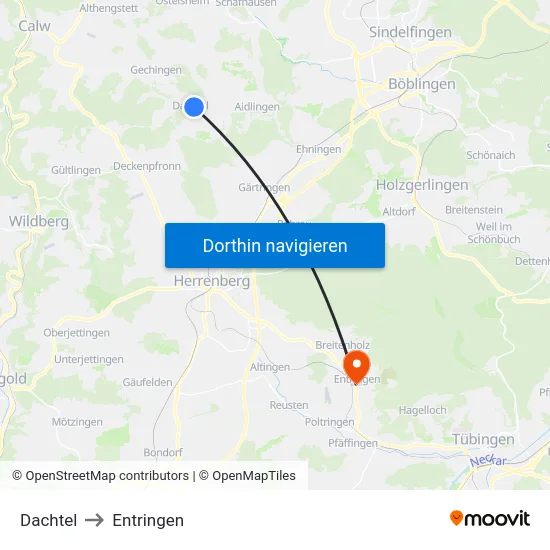 Dachtel to Entringen map
