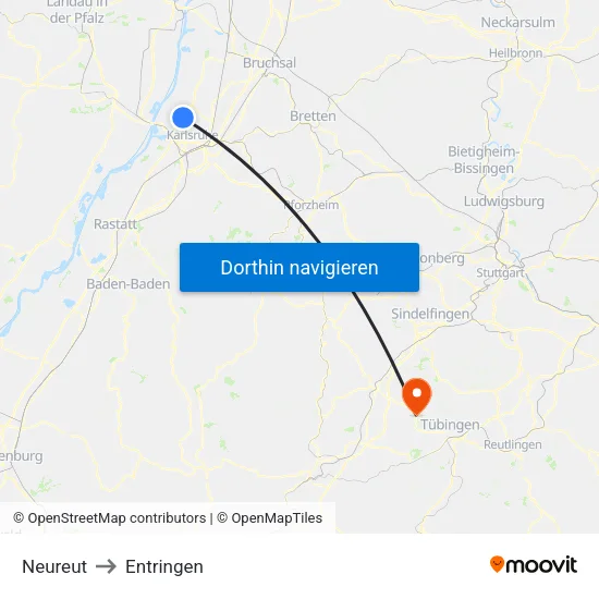 Neureut to Entringen map