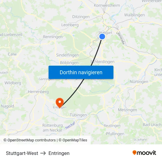 Stuttgart-West to Entringen map