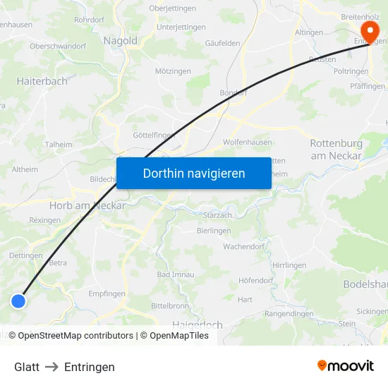 Glatt to Entringen map