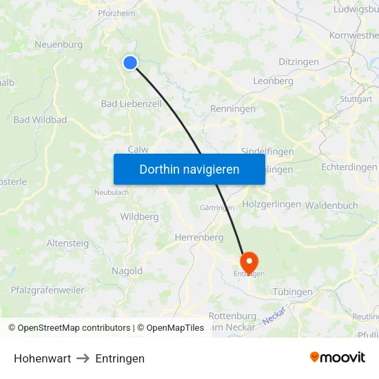 Hohenwart to Entringen map