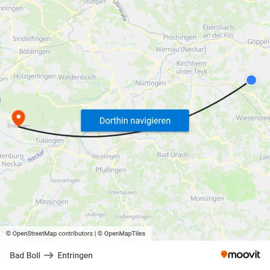 Bad Boll to Entringen map