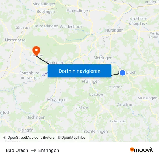 Bad Urach to Entringen map