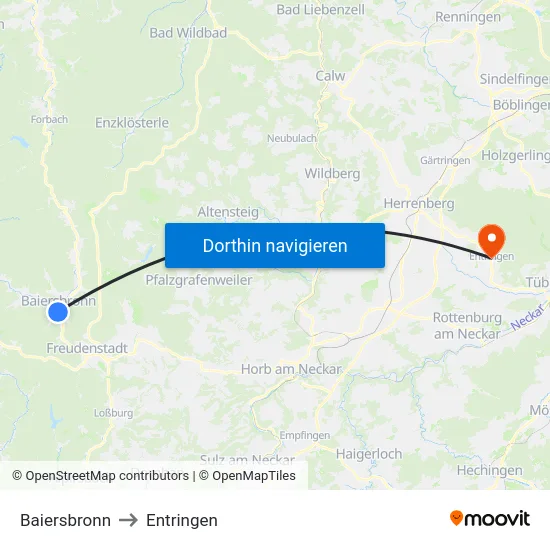 Baiersbronn to Entringen map