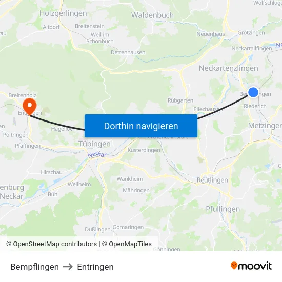 Bempflingen to Entringen map