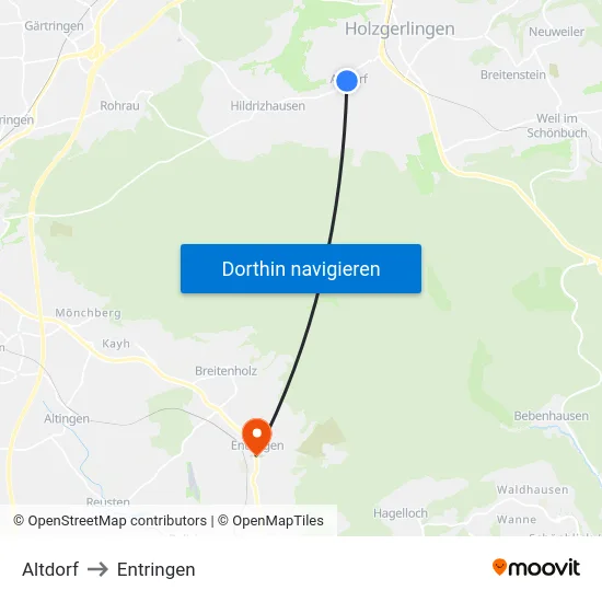 Altdorf to Entringen map