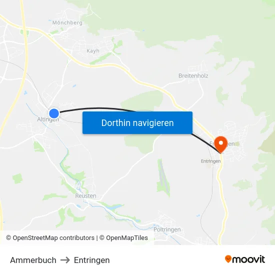 Ammerbuch to Entringen map