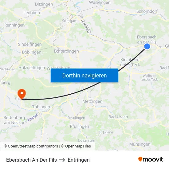 Ebersbach An Der Fils to Entringen map