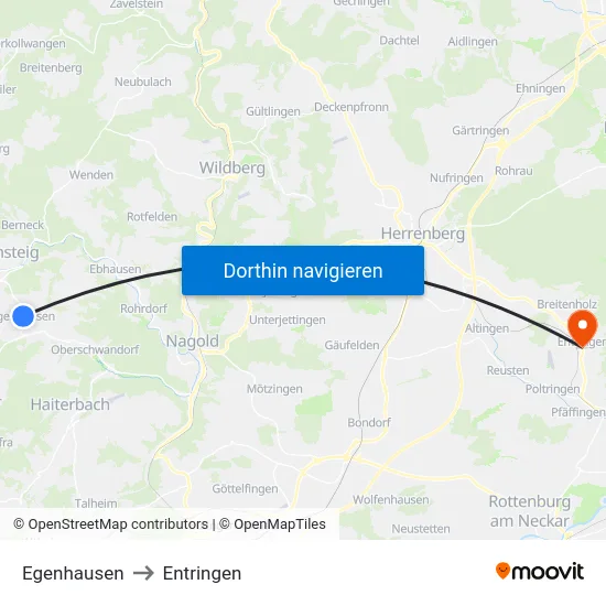 Egenhausen to Entringen map