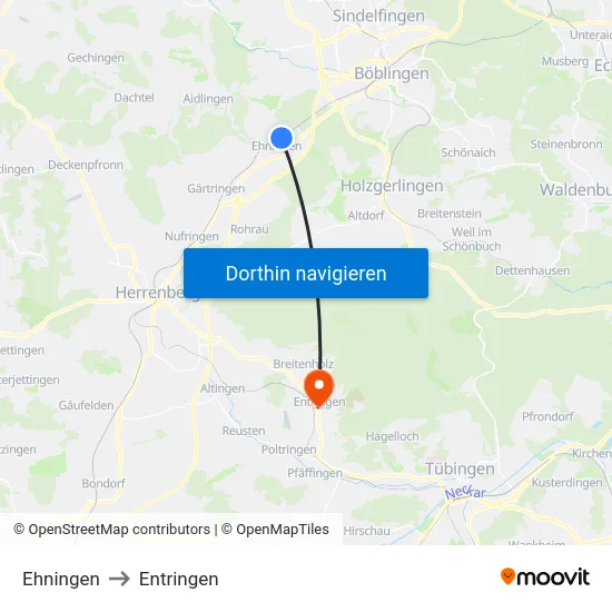 Ehningen to Entringen map