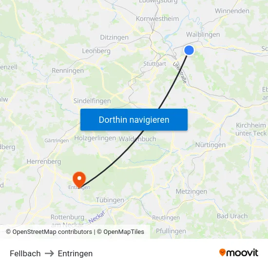 Fellbach to Entringen map