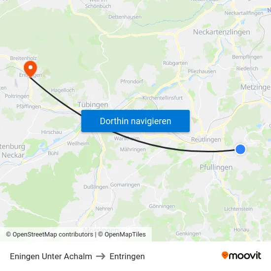 Eningen Unter Achalm to Entringen map
