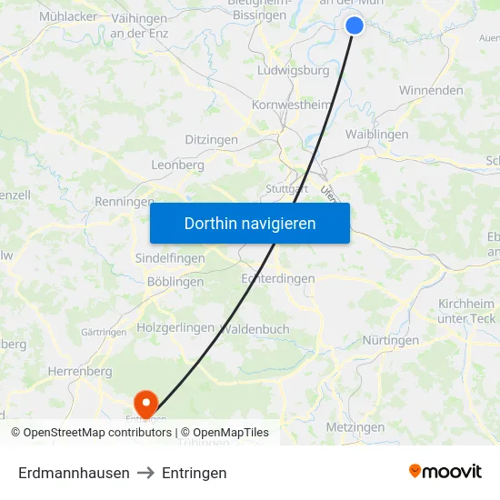Erdmannhausen to Entringen map