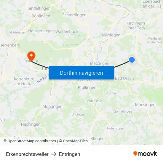 Erkenbrechtsweiler to Entringen map