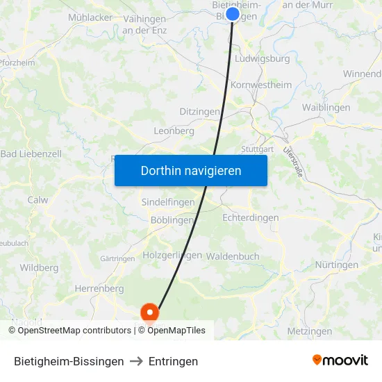 Bietigheim-Bissingen to Entringen map