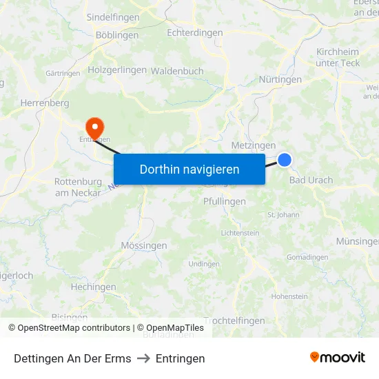 Dettingen An Der Erms to Entringen map