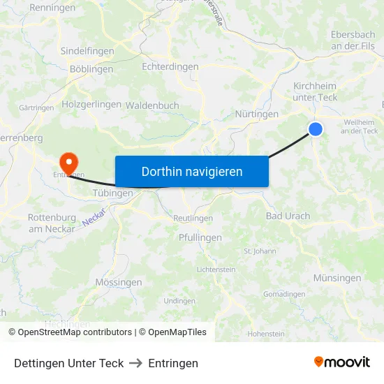 Dettingen Unter Teck to Entringen map