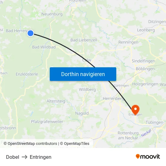 Dobel to Entringen map