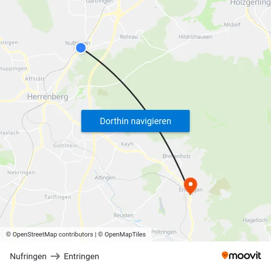 Nufringen to Entringen map