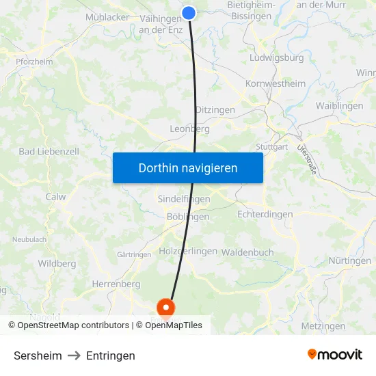 Sersheim to Entringen map