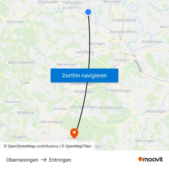 Oberriexingen to Entringen map