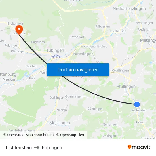 Lichtenstein to Entringen map