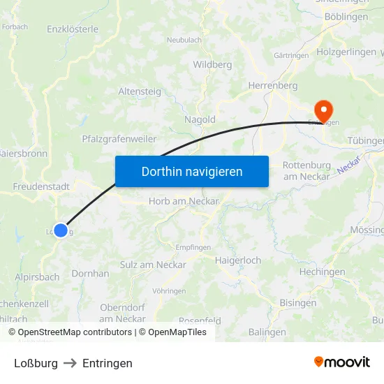 Loßburg to Entringen map
