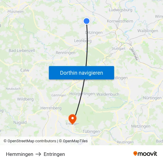Hemmingen to Entringen map