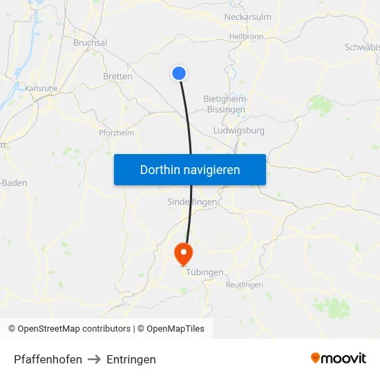 Pfaffenhofen to Entringen map