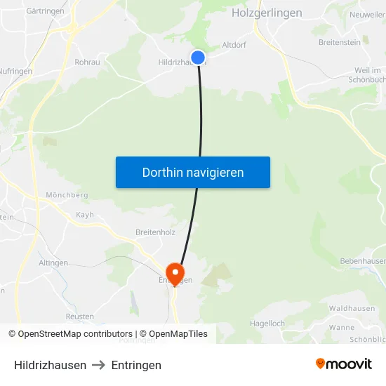 Hildrizhausen to Entringen map