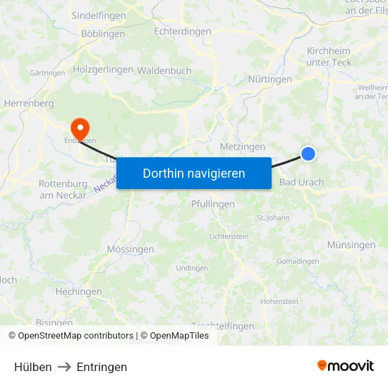 Hülben to Entringen map