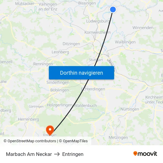 Marbach Am Neckar to Entringen map