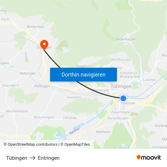 Tübingen to Entringen map