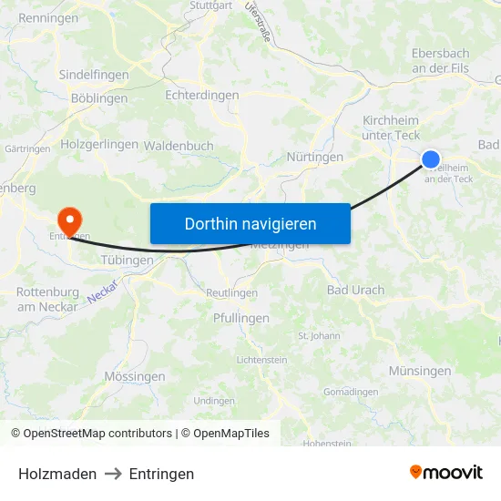 Holzmaden to Entringen map