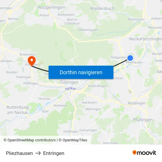 Pliezhausen to Entringen map