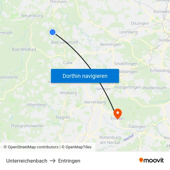 Unterreichenbach to Entringen map