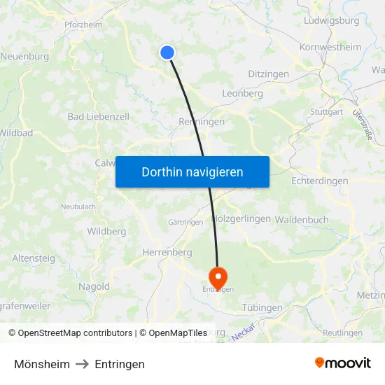 Mönsheim to Entringen map