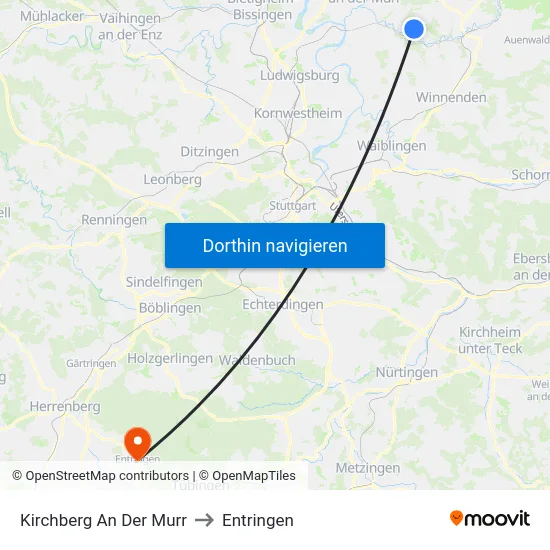 Kirchberg An Der Murr to Entringen map