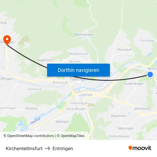 Kirchentellinsfurt to Entringen map