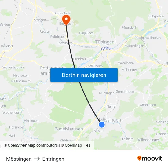 Mössingen to Entringen map
