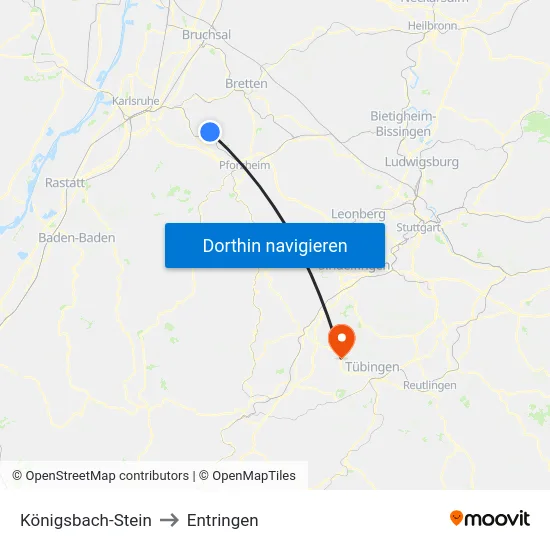 Königsbach-Stein to Entringen map